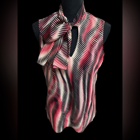 BLACK LABEL EVAN -PICONE SLEEVELESS V-NECK TIE SASH BUSINESS DRESSY BLOUSE SZ M - Picture 2 of 9